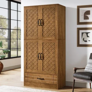 70 "Standard Storage Bookcase with Door and Drawer, Farmhouse Tall Book Cabinet